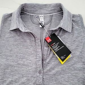 NWT Under Armour Ladies Zinger Sleeveless Golf Polo, Grey, Size S